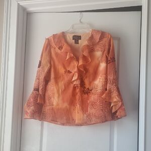 Orange Ruffled Bell Sleeve Blouse